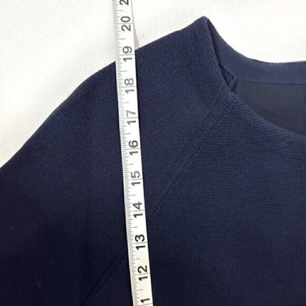 J. Crew Silk Laser Cut Chiffon Fringe 3/4 Sleeve Sweater Top Navy Blue Small‎